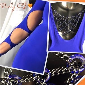 SYMPHONY Mini Dress, Chained back, Sleeve Cutouts Blue/Purple Size M EUC